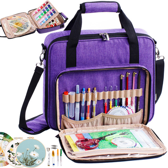 Mybagzing  Large Embroidery Project Bag - Cross Stitch Supplies Organizer - Embroidery Kits Bag - Storage & Organizer For Floss, Loops