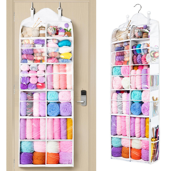 Mybagzing Hanging Yarn Storage Organizer With Zipper Pockets, 5 Tiers Over The Door & Closet Yarn Holder, Large Crochet & Knitting Organizer With Side Pockets For Hooks, Needles & Accessories