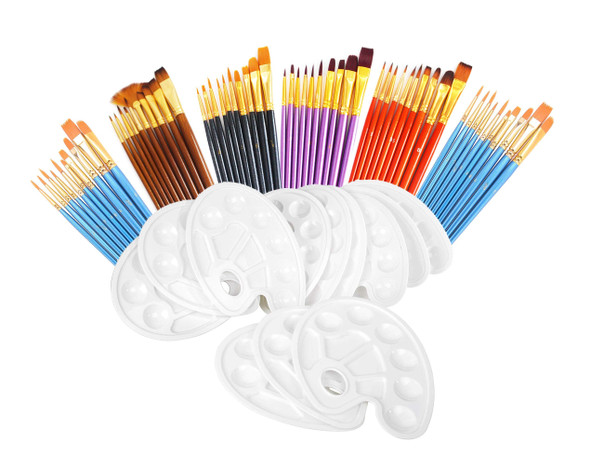 S & E Teacher'S Edition 72 Pcs Painting Brush Palette Set, 60 Pcs Paint Brushes With 12 Pcs Palettes To Create Art Paint Oil Watercolor