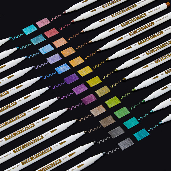 Shuttle Art Metallic Marker Pens, 30 Colors Metallic Paint Markers With 1 Coloring Book Fine Point For Diy Card, Calligraphy, Art And Crafting Projects, Works Great On Black Paper, Scrapbooks, Rock