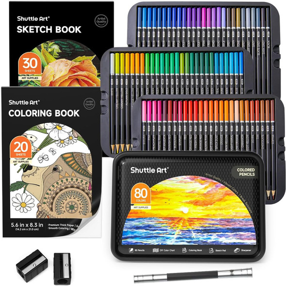 Shuttle Art 136 Color Pencils For Adult Coloring Book, Soft Core Colored Pencils Set For Doodling, Sketching, Drawing, Art Supplies