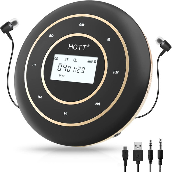 Hott C105 Portable Cd Player For Car With Bluetooth And Fm Transmitter Rechargeable Compact Cd Player With Touch Button Backlight Display For Home