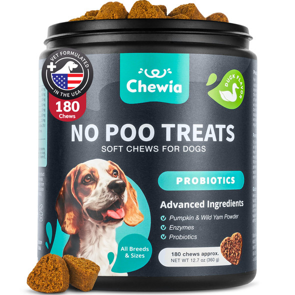 Chewia No Poo Chews For Dogs - Coprophagia Deterrent - Dog Probiotics For Digestive Health With Enzymes - Canine Stool Eating Deterrent - Digestive Dental Gut & Immune Health Treats - No Poop Eating