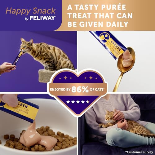 Feliway Happy Snack  Delicious Lickable Squeezable Purãƒâ©E Cat Treats For A Daily Calming Routine Made With Real Chicken 12 Pack (0.5Oz Tubes)