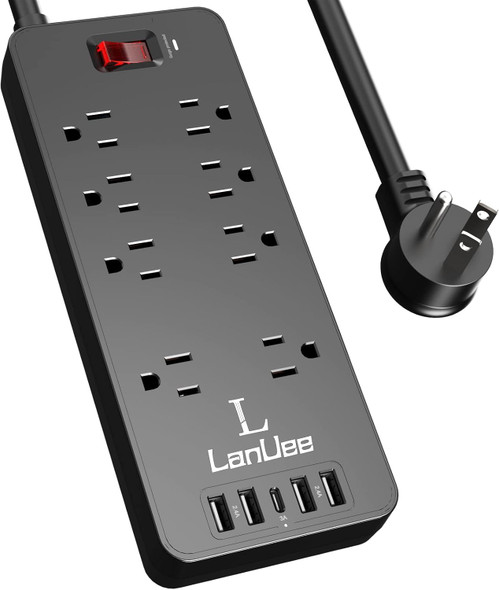 Power Strip, LANUEE Surge Protector with 5 USB Ports (1 USB C Port) and 8 Outlets, 6 FT Flat Plug Extension Cord (1875W/15A) for Home, Office, Dorm Essentials, 4000 Joules, ETL Listed, Black Power Strip, LANUEE Surge Protector with 5 USB Ports (1 USB C Port) and 8 Outlets, 6 FT Flat Plug Extension Cord (1875W/15A) for Home, Office, Dorm Essentials, 4000 Joules, ETL Listed, Black