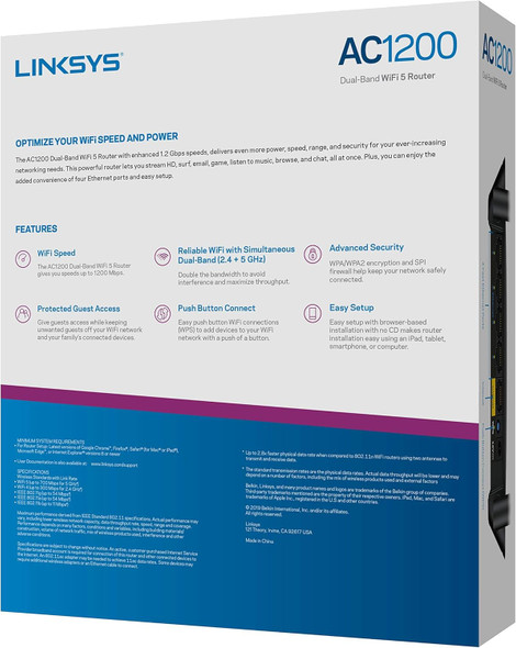 Linksys E5400 WiFi 5 Dual Band Router | 1,500 Sq. ft Coverage | 10+ Devices | Parental Control, Guest WiFi | Speeds (AC1200) 1.2Gbps