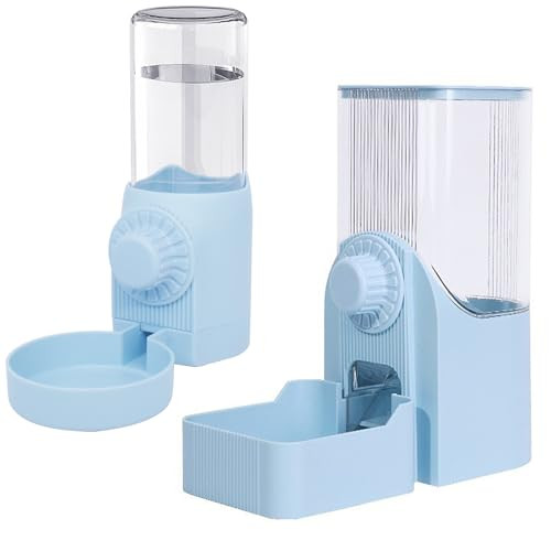 Gkyzbb Light Blue Hanging Automatic Food Water DispenserRabbit Feeder Guinea Pig Water Bottle Food Feeder For Ferret Guinea Pig Rabbit Bunny Cage Accessories