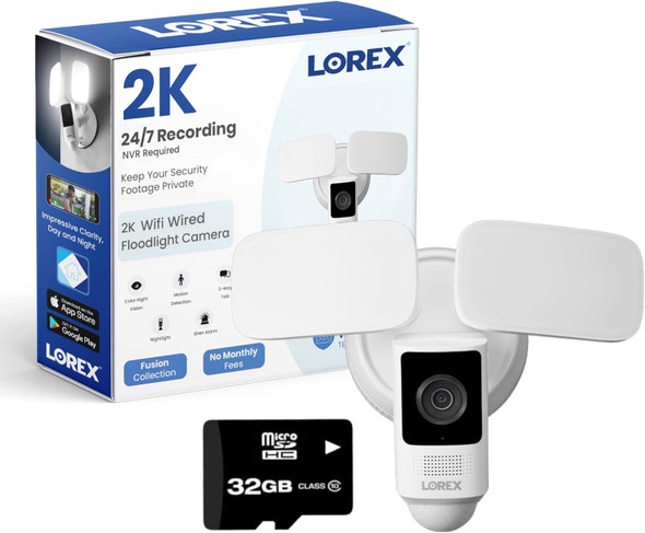 Lorex 2K WiFi Floodlight Camera - Outdoor Home Security Camera with Color Night Vision, Person Detection, and Flood Light - Exterior Surveillance Camera with Phone App (White) Free 32GB Micro SD Lorex 2K WiFi Floodlight Camera - Outdoor Home Security Camera with Color Night Vision, Person Detection, and Flood Light - Exterior Surveillance Camera with Phone App (White) Free 32GB Micro SD