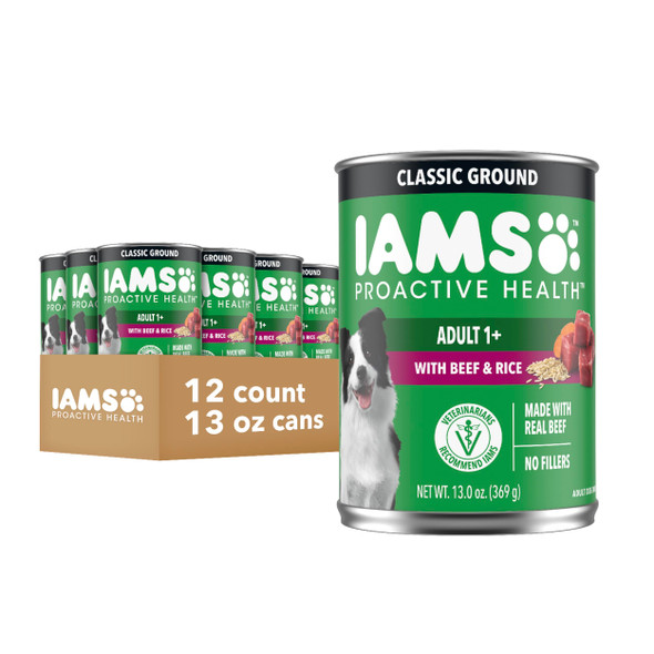 Iams Proactive Health Wet Dog Food Adult Wet Dog Food Multipack Ground Dinner With Chicken & Whole Grain Rice 13 Oz. Cans (Pack Of 6)