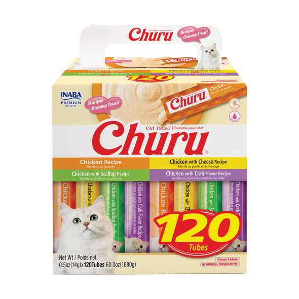 Inaba Churu Cat Treats Lickable Squeezable Creamy Purãƒâ©E With Vitamin E 0.5 Ounces Per Tube 120 Tubes Total Chicken Variety