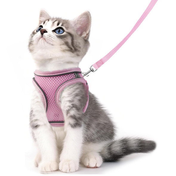 Jieffifa Cat Harness And Leash Set - Adjustable Soft Vest Reflective Step-In Design For Safe Walking (Pink)