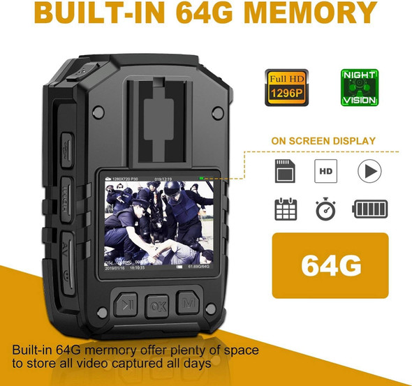 1296P HD Police Body Camera,64G Memory,CammPro I826 Premium Portable Body Camera,Waterproof Body-Worn Camera,Night Vision,GPS for Law Enforcement Recorder,Security Guards,Personal Use1 1296P HD Police Body Camera,64G Memory,CammPro I826 Premium Portable Body Camera,Waterproof Body-Worn Camera,Night Vision,GPS for Law Enforcement Recorder,Security Guards,Personal Use1