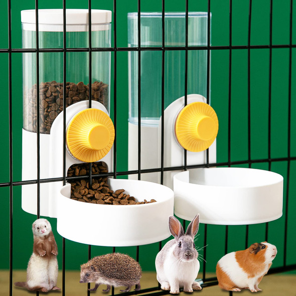 Kenond 40Oz Hanging Automatic Rabbit Food And Water Dispenser Dog Cage And Ferret Feeder Gravity Cat Feeder Set Cage Food Bowl For Bunny Guinea Pig Chinchilla (Green)