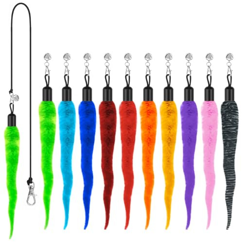 Kerros 10Pcs Cat Worm Toy Cat Wand Attachment Fuzzy Worm Toys Refill With 1Pcs Black String For Wand Replacement Interactive Cats Kittens Toys For Indoor