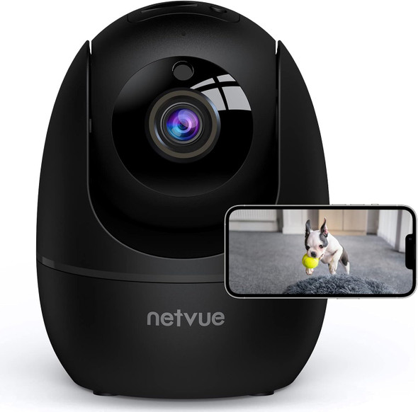 NETVUE Indoor Camera, 1080P FHD 2.4GHz WiFi Pet Camera, Home Camera for Pet/Baby, Dog Camera 2-Way Audio, Indoor Security Camera Night Vision, AI Human Detection, Cloud Storage/TF Card, Black (Black) NETVUE Indoor Camera, 1080P FHD 2.4GHz WiFi Pet Camera, Home Camera for Pet/Baby, Dog Camera 2-Way Audio, Indoor Security Camera Night Vision, AI Human Detection, Cloud Storage/TF Card, Black (Black)