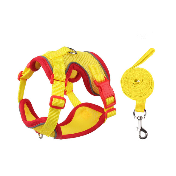 Muejjur Cat Harness And Leash Set For Walking Â€Œ Escape-Proof Reflective Vest For Cats And Small Dogs Adjustable Soft Air Mesh With Pressure-Reducing Design 4.92Ft (Red & Yellow S)