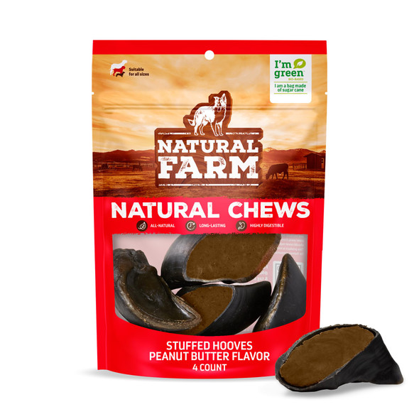 Natural Farm Bacon & Cheese Flavor Filled Cow Hooves For Dogs (4-Pack) Long-Lasting Natural Hoof Beef Bone Treats Best For Small Medium & Large Dogs