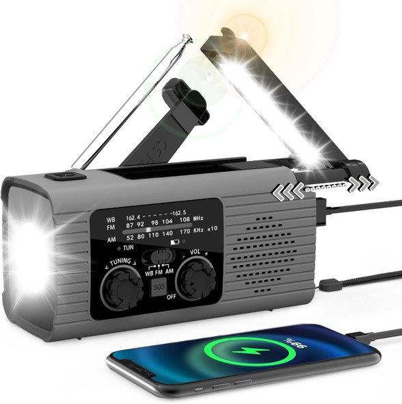 Emergency Radio Hand Crank Radio USB Charged Portable Power Bank with Solar Charging, SOS Alarm, AM/FM/NOAA Rdios, 180° Rotate Reading Lamp, LED Flashlight for Camping, Home, Outdoor Emergency Emergency Radio Hand Crank Radio USB Charged Portable Power Bank with Solar Charging, SOS Alarm, AM/FM/NOAA Rdios, 180° Rotate Reading Lamp, LED Flashlight for Camping, Home, Outdoor Emergency