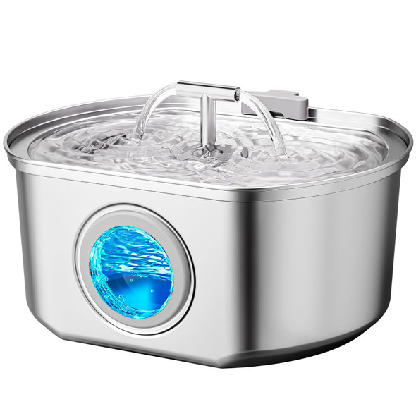 Neareal Cat Water Fountain Stainless Steel - Pet Drinking Fountain For Cats Indoor - 2.2L/74Oz Automatic Water Dispenser With Watering Level Window (1 Filter)