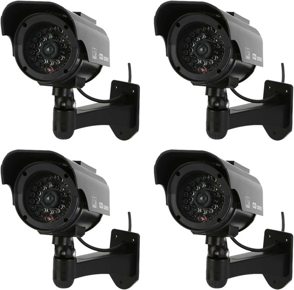 4 Pack Outdoor Fake Security Camera, Bullet Dummy Security Camera Simulated Surveillance System with Realistic Red Flashing Lights and Warning Sticker,Solar Powered 4 Pack Outdoor Fake Security Camera, Bullet Dummy Security Camera Simulated Surveillance System with Realistic Red Flashing Lights and Warning Sticker,Solar Powered