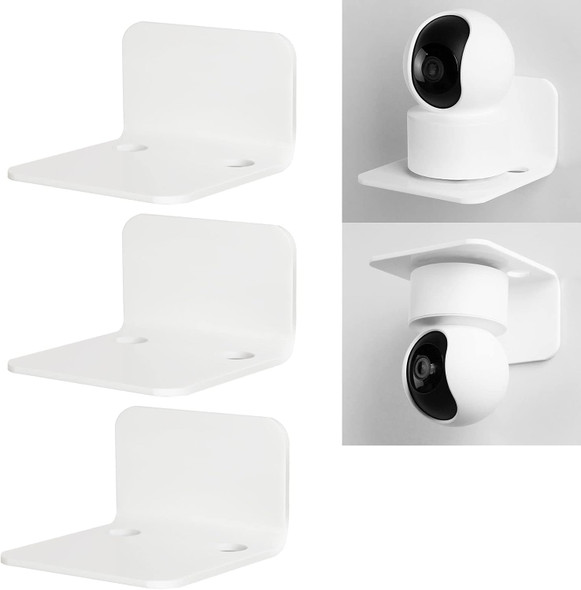 OAPRIRE White Floating Wall Shelves Set of 3 for Security Cameras, Baby Monitors, Speakers & More - Universal Acrylic Small Wall Shelf with Cable Clips, 10-Piece Strong Tapes, No Drill OAPRIRE White Floating Wall Shelves Set of 3 for Security Cameras, Baby Monitors, Speakers & More - Universal Acrylic Small Wall Shelf with Cable Clips, 10-Piece Strong Tapes, No Drill