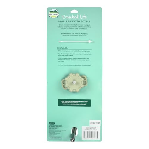 Oxbow Enriched Life Dripless Water Bottle Essential Small Pet Accessory For Guinea Pig Cages & Rabbit Cage Bunny Supplies 15Oz / 450Ml