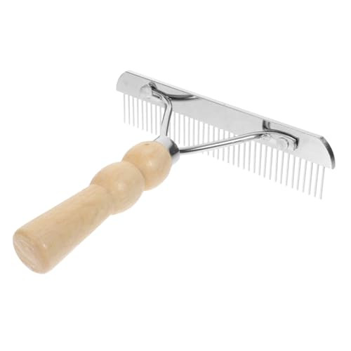 Popetpop Horse Grooming Tool: Horse Mane And Tail Brush With Wood Handle - Combs For Pet Shedding Dematting Brush Rake Comb For Sheep Dog And Pet Grooming