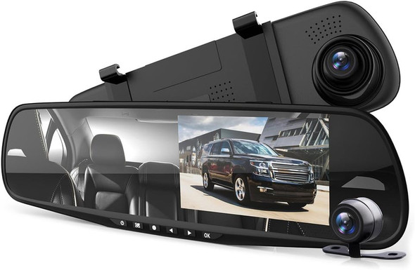 Pyle Dash Cam Rearview Mirror - 4.3” DVR Monitor Rear View Dual Camera Video Recording System in Full HD 1080p w/ Built in G-Sensor Motion Detect Parking Control Loop Record Support - PLCMDVR49 Pyle Dash Cam Rearview Mirror - 4.3” DVR Monitor Rear View Dual Camera Video Recording System in Full HD 1080p w/ Built in G-Sensor Motion Detect Parking Control Loop Record Support - PLCMDVR49