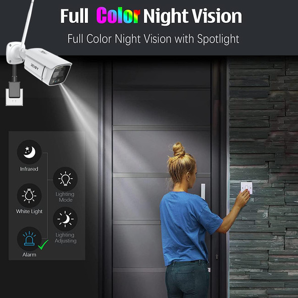 REIGY 3MP WiFi Security Camera System with Floodlight and 1TB Hard Drive Preinstalled, 2K Outdoor Home Surveillance Set 8CH NVR + 4X 1296P IP Cam, 2-Way Audio Color Night Vision Motion Detection