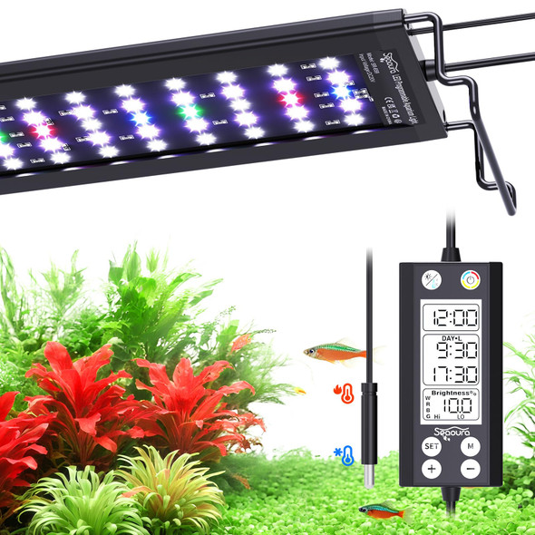 Seaoura Aquarium Led Light With Thermometer 24-30In Full Spectrum Lights For Fish Tank 24/7 Programmable With Power Off Memory Wrgb Custom 20 Level Dimmable Brightness For Freshwater Aquariums