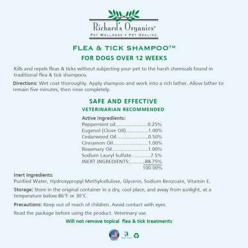 Synergylabs Richardâ„¢S Organics Flea And Tick Shampoo For Dogs Â€Œ 100% All-Natural Actives Kills Fleas Ticks And Repels Mosquitos Â€Œ Gentle Wonâ„¢T Dry Skin Great Smelling Essential Oils (12Oz Bottle)Fg00440