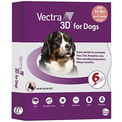 Vectra 3D For Dogs Flea Tick & Mosquito Treatment & Prevention For Extra Large Dogs (Over 95 Lbs) 6 Month Supply