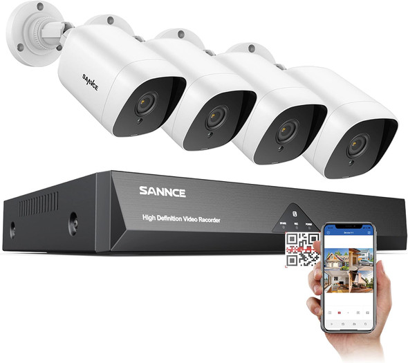 SANNCE 8CH 1080P Lite Home Surveillance Camera System and 4 x 1080P TVI Weatherproof CCTV Cameras, Infrared Superior Night Vision, Easy Remote Access, Wired Security Camera System Outdoor (NO HDD) SANNCE 8CH 1080P Lite Home Surveillance Camera System and 4 x 1080P TVI Weatherproof CCTV Cameras, Infrared Superior Night Vision, Easy Remote Access, Wired Security Camera System Outdoor (NO HDD)