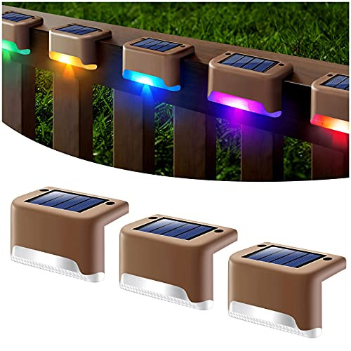Denicmic Solar Deck Lights Outdoor Waterproof Led For Outdoor Decks RailingStairs Step Fence Yard And Patio Color Changing 3 Pack