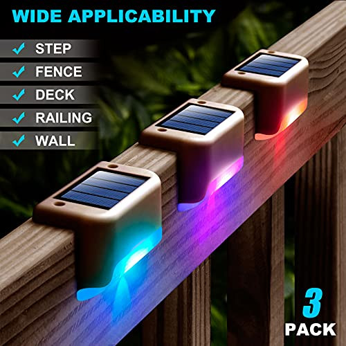 Denicmic Solar Deck Lights Outdoor Waterproof Led For Outdoor Decks RailingStairs Step Fence Yard And Patio Color Changing 3 Pack