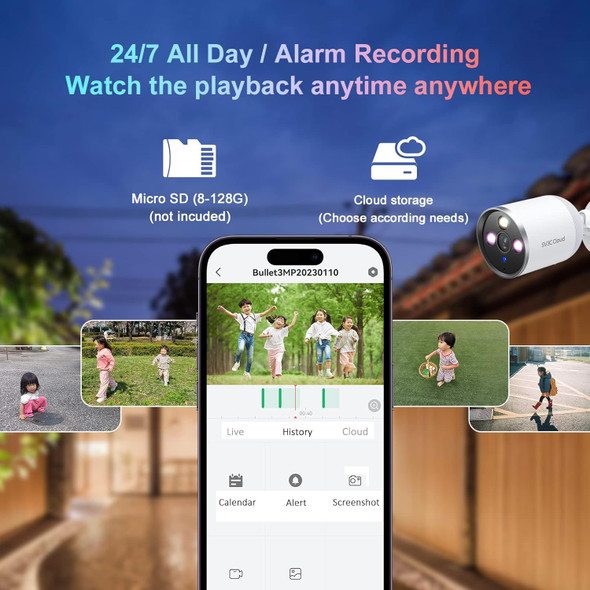 SV3C 2K WiFi Camera Outdoor, 4 Pack Wired Security IP Cameras for Home Outside Indoor Support ONVIF, Full Color Night Vision, Sound Motion Detection, Two-way Audio, Cloud & SD Card Record, USB Powered