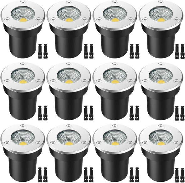 Ledvie Led Landscape Lights 7W Ground Lights With 24 Connectors Low Voltage In-Ground Well Pathway Lighting Waterproof For Driveway Deck Step Garden Warm White 12 Pack