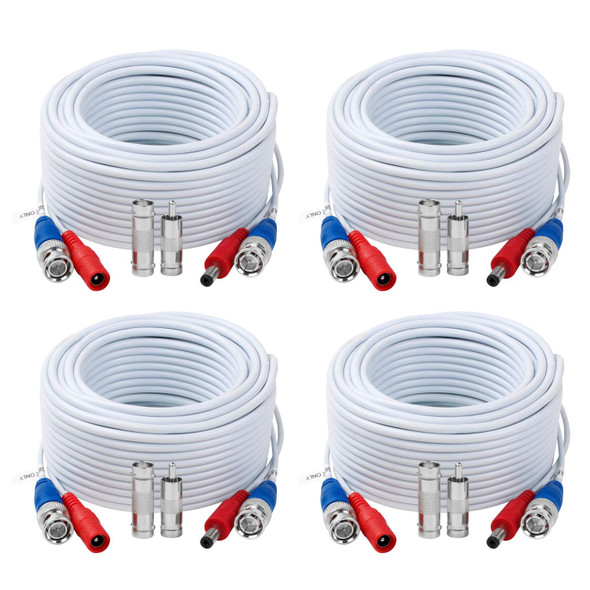 4 Pack 60 Feet BNC Video Power Cable,BNC Extension Wire Pre-Made All-in-One Video Security Camera Wire with Connectors for CCTV Camera DVR Surveillance System 4 Pack 60 Feet BNC Video Power Cable,BNC Extension Wire Pre-Made All-in-One Video Security Camera Wire with Connectors for CCTV Camera DVR Surveillance System