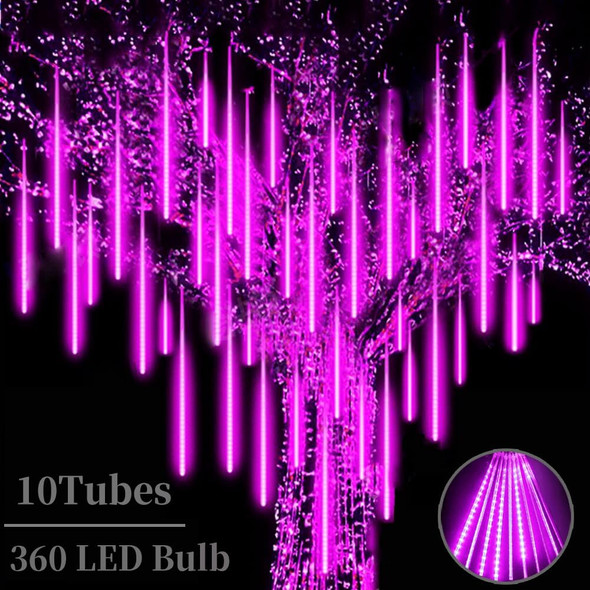 Roytong High Brightness 10 Tube 360 Led Meteor Shower Rain Lights Cascading Falling Rain Outdoor Lights For Christmas Tree Decoration Icicle Raindrop Can Connect 100 Sets 12 Inch