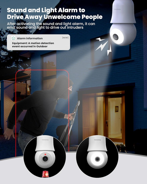 Light Bulb Security Cameras Wirless Outdoor Indoor, Cameras for Home Security, with Color Night Vision, Motion Detection, 2-Way Talk, 24/7 Recording, SD Card(Not Included)/Cloud Storage