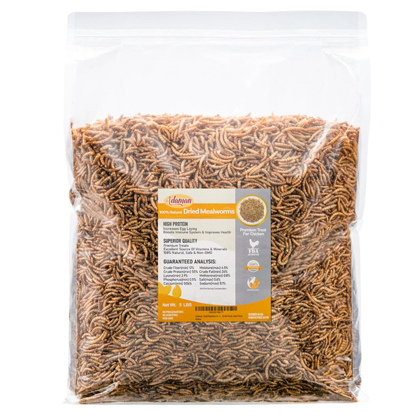 Adaman Dried Mealworms -5 Lbs- 100% Natural High Protein Mealworms - Bulk Meal Worms For Blue Birds Chickens Ducks - Best Chicken Treats Bird Food Turtle Food