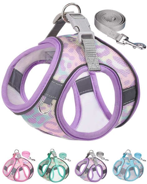 Aecllcea Dog Harness (Purple S) - Jacquard Fabric Easy Step-In No Pull Reflective Strip Small Dog Harness And Leash Set