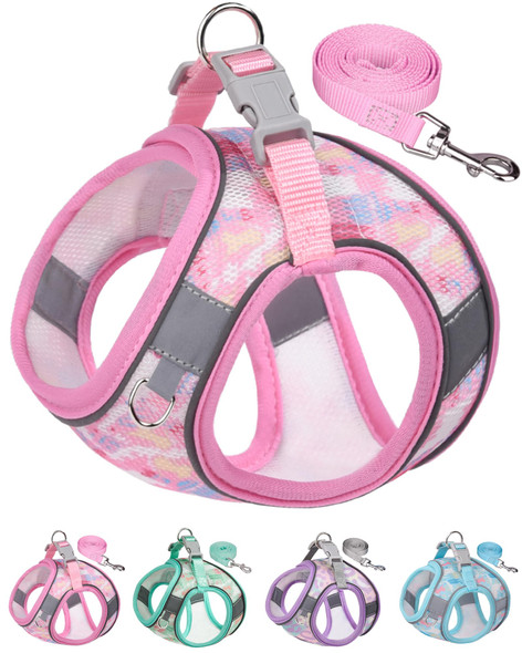 Aecllcea Dog Harness (Purple S) - Jacquard Fabric Easy Step-In No Pull Reflective Strip Small Dog Harness And Leash Set