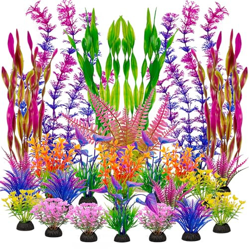 Ameliade Fish Tank Artificial Plastic Plants Decorations Large Aquarium Decor Betta Goldfish Tank Accessories Fish Bowl Ornaments Colorful