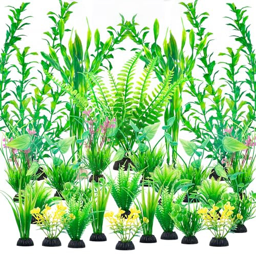 Ameliade Aquarium Artificial Green Plastic Plants Decorations 26 Pcs Large Fish Tank Accessories Goldfish Betta Tank Decor