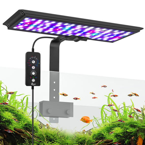 Aqqa Led Aquarium Light 24/7 Mode Clip On Fish Tank Light Diy Mode Full Spectrum Aquarium Plant Light Adjustable Timer/Brightness With Memory Function Ip68 Waterproof (14W For 12-18 Inch Fish Tank)