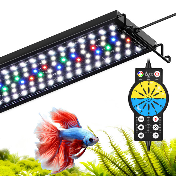 Aqqa Aquarium Light With 24/7 Sunrise Sunset Mode 9 Colors & 10-Level Brightness Full Spectrum Led Fish Tank Light With Timer For Plant Growth Freshwater Tanks (26W For 18-24 Inch Tank)