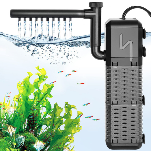 Aqqa Aquarium Filter Submersible Power Fish Tank Filter With Rainwater Aerator System Adjustable Water Flow Design Ultra Silent Biochemical Sponge Filtration Up To Fish Tank 50 Gallon (6W-158Gph)