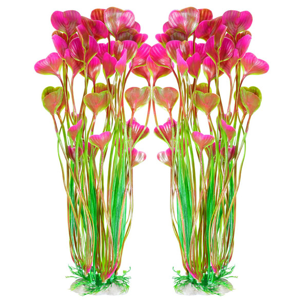 Aquaneat Artificial Fish Tank Plants Plastic Aquarium Accessories Large 15.5 Inch Purple Decorations 2Pcs