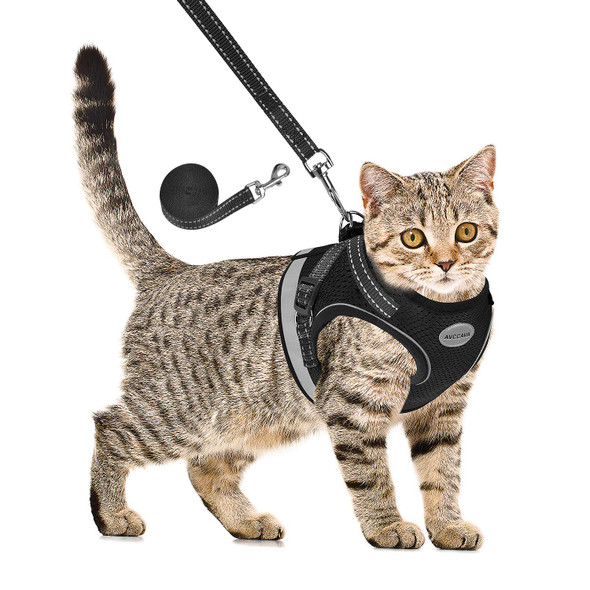 Avccava Cat Harness And Leash For Walking Kitten Escape Proof Harnesses Adjustable Reflective Puppy Harness With Leashes Set Easy Adjustable Soft Net Breathable Pet Safety Vest